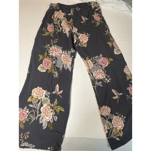 Angie Floral Wide Leg Pants Women's Medium Black Pink Flowers-Boho - Picture 4 of 4
